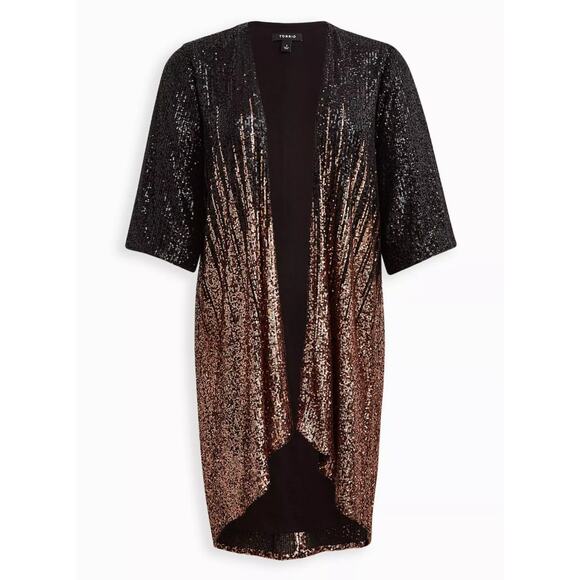 TORRID Hi-Lo Ombre Kimono - Sequin Black & Gold Sz 3X NWT {3O42} - Picture 4 of 4